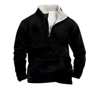 Pull à fermeture éclair 1/4 pour homme - Sweat Sherpa avec poche 2025 - Thermique chaud - Chemises à manches longues, Pull noir à fermeture éclair pour homme, M