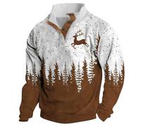 Pull à la mode pour hommes à manches longues impression 3D sweat à capuche confortable sans pour la période de Noël, marron, M