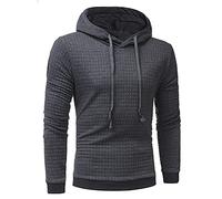 Pull à lacets pour homme Pull à capuche classique Grille Pull à capuche Hiver Haut à manches longues Solide Décontracté Sweatshirts amples, Gris foncé, M