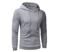 Pull à lacets pour homme Pull à capuche classique Grille Pull à capuche Hiver Haut à manches longues Solide Décontracté Sweatshirts amples, gris, M