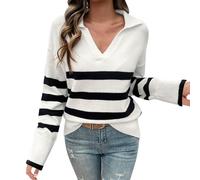Pull à Manche Longue Pull Surdimensionné à Rayures Et Col en V pour Femme, Manches Longues épais Hiver, 2024,Pull Sport Femme Sweat-Shirt à Capuche en Top Femme Manche Longue