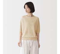 Pull à manches courtes en lin à mailles fines pour femme Jaune Clair S
