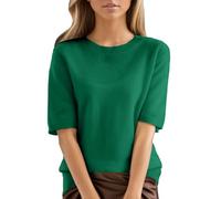 Pull à manches courtes pour femme - Pull d'été en tricot à col rond - Léger et confortable - Pour femme - Confortable et doux - T-shirt basique ample - Chemisier habillé et décontracté, Vert, L