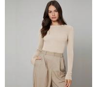 Pull à manches longues ajusté de couleur unie avec élasticité, romantique et élégant. Tenue de mode quotidienne, décontractée mais chic, convenant pour le bureau, l'enseignement ou une tenue d'affaire