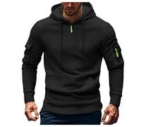 Pull à manches longues avec fermeture éclair 1/4 pour homme - Pull en polaire semi-zippé avec poignets côtelés - Pull à capuche à manches longues - Pull à capuche tactique militaire, Noir , L