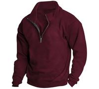 Pull à manches longues avec fermeture éclair pour homme - Col montant - Chandail à capuche fin doublé en polaire - Esthétique, uni, confortable, entraînement, couleur gothique, université, bordeaux