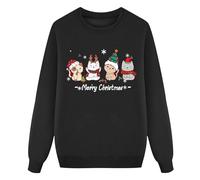 Pull à Manches Longues col Rond pour Fille décontracté avec Motif Chat Mignon Flocon de Neige Père Noël et Typographie Graphique (Black, 8-10 Years)