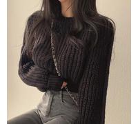 Pull à manches longues de couleur unie pour femme, coupe ample, fabriqué en polyester pour une utilisation décontractée (taille unique, noir)