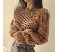 Pull à manches longues de couleur unie pour femme, coupe ample, fabriqué en polyester pour une utilisation décontractée (taille unique, café)