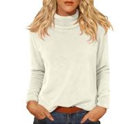 Pull à manches longues en flanelle pour femme - Col roulé - Polaire moelleuse - Chaud - En peluche - Couleur unie - Pull à col roulé confortable - Pour l'hiver, beige, XXL