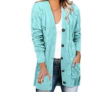Pull à manches longues en tricot torsadé ouvert sur le devant pour femme 2025, bleu clair, XXL