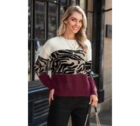 Pull à manches longues et blocs de couleur avec imprimé tigre Blanc XL