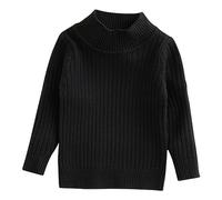 Pull à manches longues et col montant pour fille - Haut en tricot de couleur unie avec col à volants, sous-vêtement coupe ajustée, détails de laitue, doux à superposer ou à porter seule (1B-noir, 12 à
