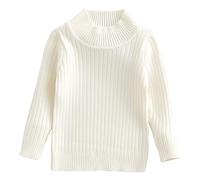 Pull à manches longues et col montant pour fille - Haut en tricot de couleur unie avec col à volants, sous-vêtement coupe ajustée, détails de laitue, doux à superposer ou à porter seule (1B-blanc, 12