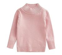 Pull à manches longues et col montant pour fille - Haut en tricot de couleur unie avec col à volants, sous-vêtement coupe ajustée, détails de laitue, doux à superposer ou à porter seule (1B-rose, 6 à