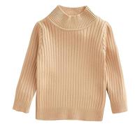 Pull à manches longues et col montant pour fille - Haut en tricot de couleur unie avec col à volants, sous-vêtement coupe ajustée, détails de laitue, doux à superposer ou à porter seule (1B-kaki, 3 à