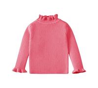 Pull à manches longues et col montant pour fille - Haut en tricot de couleur unie avec col à volants, sous-vêtement coupe ajustée, détails de laitue, doux à superposer ou à porter seule (1A-rose, 5 à