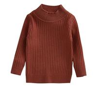 Pull à manches longues et col montant pour fille - Haut en tricot de couleur unie avec col à volants, sous-vêtement coupe ajustée, détails de laitue, doux à superposer ou à porter seule (1B-café, 3 à