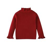 Pull à manches longues et col montant pour fille - Haut en tricot de couleur unie avec col à volants, sous-vêtement coupe ajustée, détails de laitue, doux à superposer ou à porter seule (1A-rouge, 12