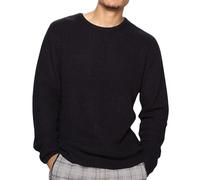 Pull à manches longues et col rond pour homme - Pull chaud et léger de qualité supérieure - Doux au toucher - Pull texturé - Pull classique disponible - Pull fin gaufré, Noir , L