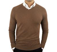 Pull à manches longues et col rond pour homme - Pull d'hiver chaud en tricot - Coupe ajustée - Pull d'hiver chaud - Pull d'automne décontracté, Camel en D., M