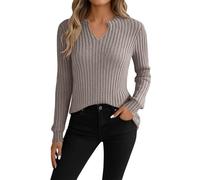 Pull à Manches Longues Femme Top Col V Grande Taille Tee Shirt Couleur Unie Femmes Ample Mode Hauts Polyvalente Brossé Pullover Tunique Casual Loose Tops Décontracté Confortable