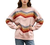 Pull à manches longues pour femme, coupe ample, haut rayé, rose, 3XL