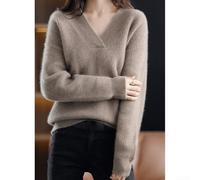 Pull à manches longues pour femme de couleur unie avec col en V décontracté, idéal pour le quotidien, les boîtes de nuit et les occasions de vacances par divers temps (taille unique)