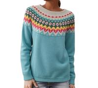 Pull à Manches Longues pour Femme,Pull en Fair Isle à Manches Longues Et Col Bateau Style RéTro LéGer pour L'Automne Et l'hiver