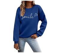 Pull à manches longues pour femme - Sport - Manches longues - Sweat basique - Col rond - Sans capuche - Élégant - Imprimé Smile - Décontracté - Automne - Hiver - Coton - Pull pour adolescentes - Pull