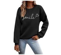 Pull à manches longues pour femme - Sport - Manches longues - Sweat basique - Col rond - Sans capuche - Élégant - Imprimé Smile - Décontracté - Automne - Hiver - Coton - Pull pour adolescentes - Pull