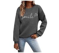 Pull à manches longues pour femme - Sport - Manches longues - Sweat basique - Col rond - Sans capuche - Élégant - Imprimé Smile - Décontracté - Automne - Hiver - Coton - Pull pour adolescentes - Pull