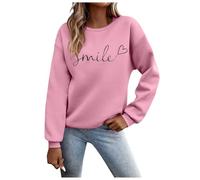 Pull à manches longues pour femme - Sport - Manches longues - Sweat basique - Col rond - Sans capuche - Élégant - Imprimé Smile - Décontracté - Automne - Hiver - Coton - Pull pour adolescentes - Pull