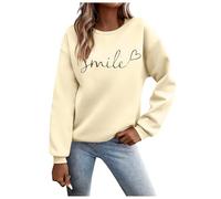 Pull à manches longues pour femme - Sport - Manches longues - Sweat basique - Col rond - Sans capuche - Élégant - Imprimé Smile - Décontracté - Automne - Hiver - Coton - Pull pour adolescentes - Pull