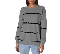 Pull à manches longues pour femme UK Plus - Sweat-shirt surdimensionné rayé et col rond - Haut à manches longues avec poches - Haut confortable uni - Pull d'hiver décontracté - Veste de sport, gris