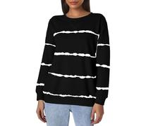 Pull à manches longues pour femme UK Plus - Sweat-shirt surdimensionné rayé et col rond - Haut à manches longues avec poches - Haut confortable uni - Pull d'hiver décontracté - Veste de sport, Noir