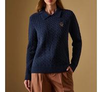 Pull à manches longues pour femmes avec câble simple brodé, pull bleu marine, vêtements d'hiver, nouveaux vêtements pour femmes pour le Nouvel An, style "Old Money" pour femmes, costume d'Halloween po