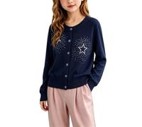 Pull à manches longues pour filles - Cardigan à manches longues - Col boutonné - Uniformes scolaires - Hauts à paillettes - Cardigan tendance, noir foncé, 3-4 ans