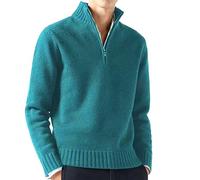 Pull à Manches Longues pour Homme, décontracté, Couleur Unie, Chaud, Tricot en Laine, Demi-Fermeture éclair Femmes Sweat Capuche Pull