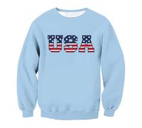 Pull à manches longues pour homme - Imprimé lettres américaines - Sweat à capuche rétro à col rond - Coupe ample - Pour le travail - Vêtements de sport décontractés - Tendance, bleu clair, L