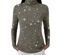 Pull à paillettes pour femme - Col polo tendance - Pull à paillettes scintillantes - Pull habillé décontracté à col roulé - Grande taille - Col haut - Tricot thermique - Couche de base, Vert, M