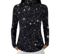 Pull à paillettes pour femme - Col polo tendance - Pull à paillettes scintillantes - Pull habillé décontracté à col roulé - Grande taille - Col haut - Tricot thermique - Couche de base, Noir , M
