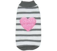 Record - Pull pour Chien Pullove, Longueur Dos 35 cm, Pull Chaud avec cœur en Paillettes réversible, Trou Laisse et Lavable en Machine | Gris - Blanc, S