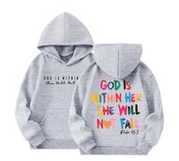 Pull Ado Fille,Sweats à Capuche GarçOn,Dieu est en Elle, Elle ne tombera Pas. Sweat à Capuche pour Filles, Style Preppy. (Grey, 9-10 Years)