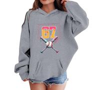 Pull Ado Fille Sweatshirt Capuche Graphique, Haut avec Poche Kangourou Hiver, Vêtement Imprimé Numérique 67, Hoodie Fille Garçon(Grey, 3-4Years)
