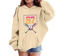 Pull Ado Fille Sweatshirt Capuche Graphique, Haut avec Poche Kangourou Hiver, Vêtement Imprimé Numérique 67, Hoodie Fille Garçon(Beige, 9-10Years)