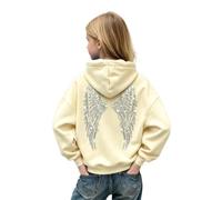 Pull ailes d ange paillette enfant 3~16 ans, pull ange dans le dos Sweat a Capuche Fille Avec Ailes d'ange en Strass Glitter Angel Wings Hoodie Ado Fille Sweatshirt Y2k Streetwear Décontracté Sweat