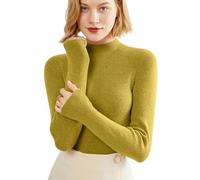 Pull ajusté à col roulé pour femme - Coupe ajustée - Pull en tricot avec rayures rétro contrastées - Manches longues - Col roulé - Pour tous les jours, jaune, XXL