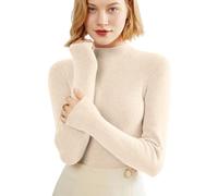 Pull ajusté à col roulé pour femme - Coupe ajustée - Pull en tricot avec rayures rétro contrastées - Manches longues - Col roulé - Pour tous les jours, camel, XXL