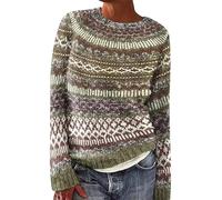Pull ample à col rond et manches longues en tricot pour femmes | Chandails d'automne grande taille Y2K tendance haut épais Fair Isle chemises patchwork tricot léger thermique décontracté bas